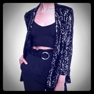 Black sequin cocktail party blazer from Express Sm